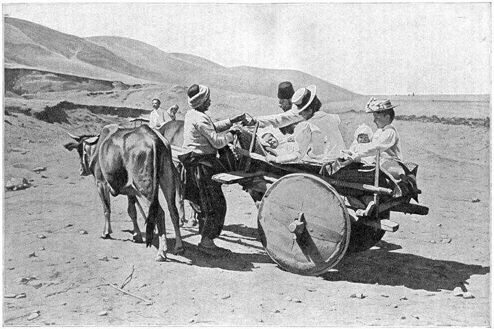 Het meest gebruikelijke vervoermiddel is de araba, een krakende kleine ossenkar.