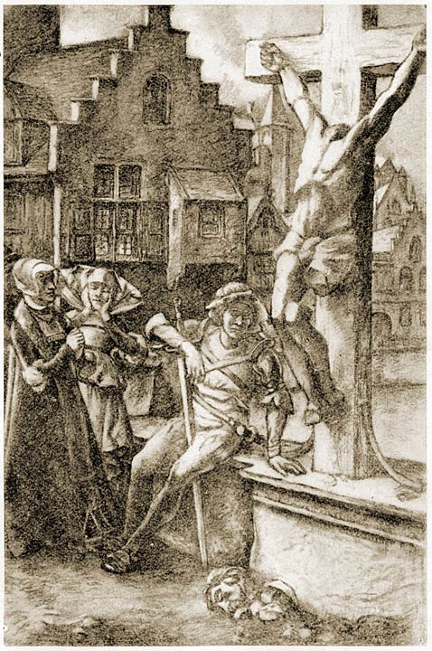 Op 15 der Oogstmaand werd een groot steenen kruisbeeld aan stukken geslagen. (Blz. 204).