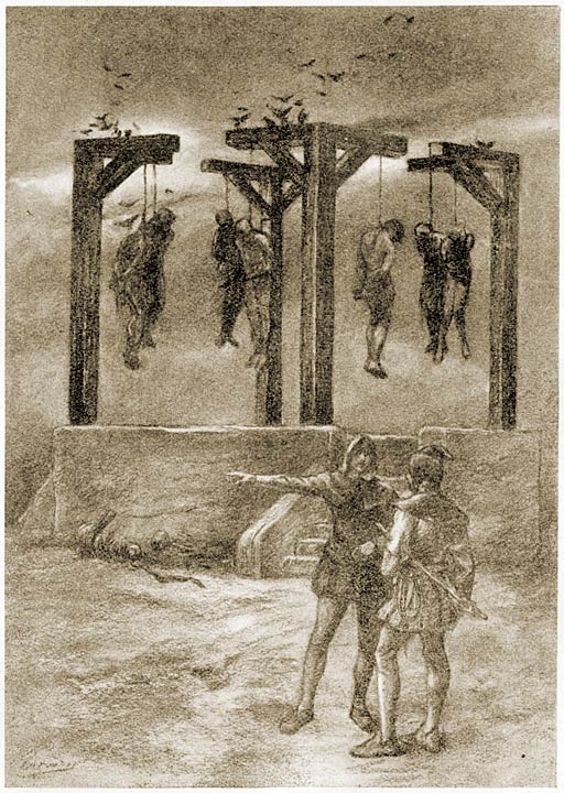 Die mannen werden later aan de Nieuwe Galge uit hoofde van ketterij gehangen. (Blz. 303).