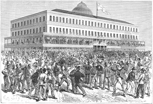 Voor het hotel Saint-Charles te Nieuw-Orleans (13 Januari 1875).