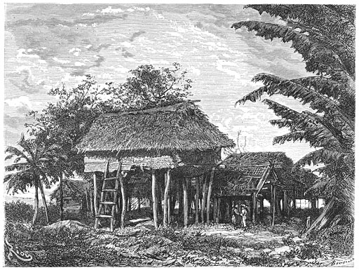 Woningen op de plantage van Atiamaone.