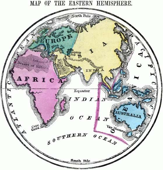 Project map of the Eastern Hemisphere.