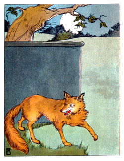 A long, slim fox stole softly beneath the fence and came creeping across the barn yard.