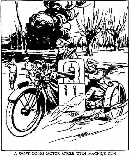 Illustration: A Swift-going Motor Cycle With Machine Gun.