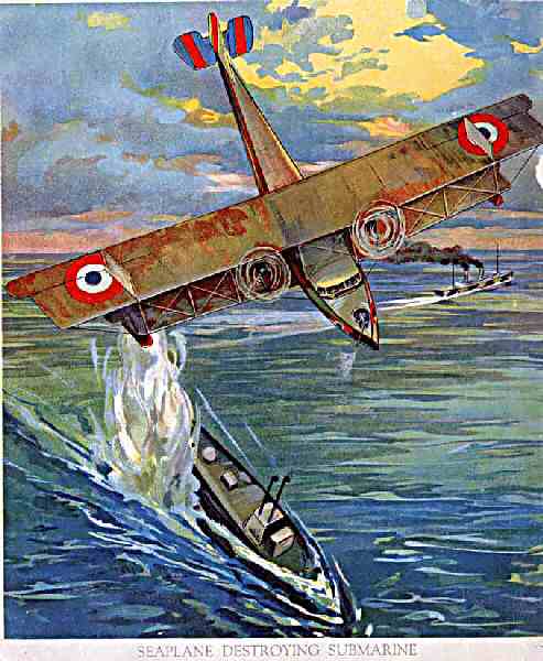 Illustration: Seaplane Destroying Submarine.
