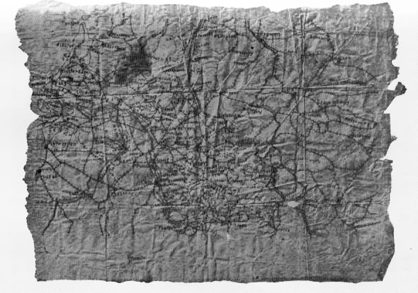 Map Made from Paper Which Came in a Parcel, Wrapped
Around a Fruit-cake. Notice the Stain Caused by The Cake. This Is
The Map That Was Hidden in the Cigarette-box