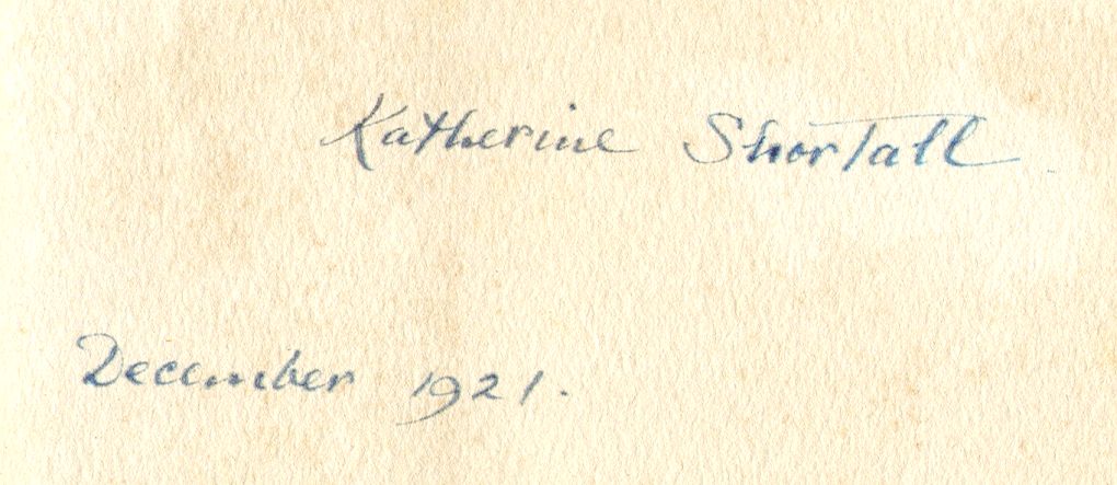 Katherine Shortall (autograph), December 1921