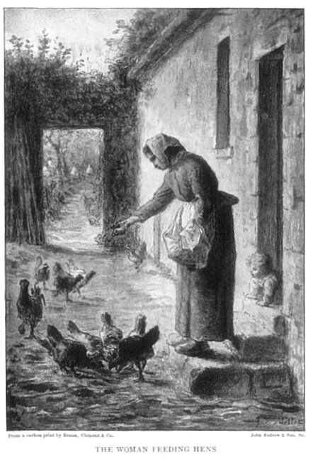 From a carbon print by Braun, Clément & Co. John Andrew & Son, Sc. THE WOMAN FEEDING HENS