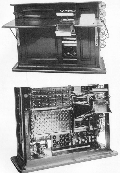 TABULATING MACHINE. Mechanism whereby the punched cards
are verified and every error prevented, and which also tabulates and
numbers all records taken. (Courtesy of the Bureau of the Census.)