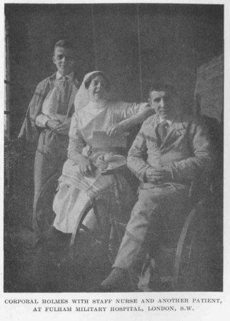 Corporal Holmes with Staff Nurse and Another
Patient, at Fulham Military Hospital, London, S.W.