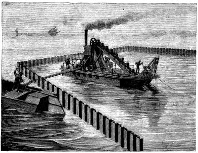  FIG. 3.—DREDGING WITHIN A SPACE CIRCUMSCRIBED BY IRON PILE PLANKS.