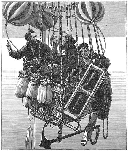 De luchtballon de Zenith, met de heeren Tissandier, Sivel en Crocé-Spinelli.