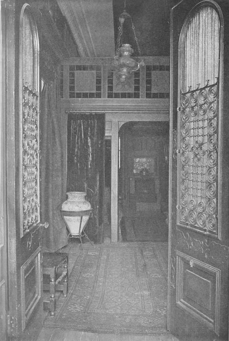 HALL IN CITY HOUSE SHOWING EFFECT OF STAIRCASE DIVIDED
AND TURNED TO REAR