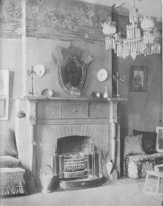 COLONIAL MANTEL AND ENGLISH HOB-GRATE (SITTING-ROOM IN
MRS. CANDACE WHEELER'S HOUSE)