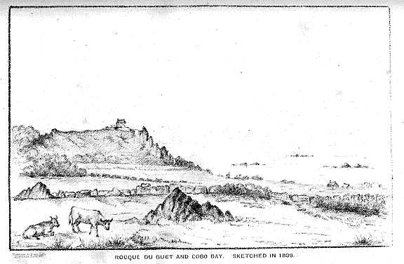 Rocque du Guet and Cobo Bay. Sketched in 1839.