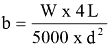 Equation: B = w x 4L / 5000 x d^2