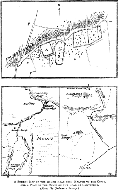A Sketch Map of the Roman Road from Malton to the Coast, and a Plan of the Camps on the Road at Cawthorne. (_From the Ordnance Survey_.)