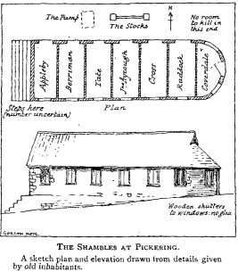 The Shambles at Pickering. A sketch plan and elevation drawn from details given by old inhabitants.