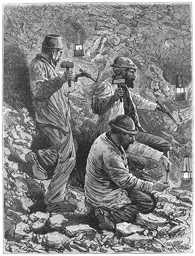 Mijnwerkers in de steenkolenmijn.