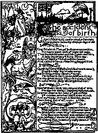 This is a full page illustrated poem with pictures of: "Ye King" praying, "Ye Saint" holding the baby with stork standing by, "Ye Stork" with baby in flight, and "Ye Cobbler" at work.