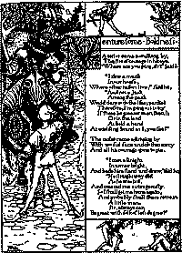 This illustrated poem depicts the tailor with a wooden sword standing before the knight on horseback.