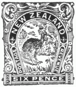 Stamp, "New Zealand", 6 pence