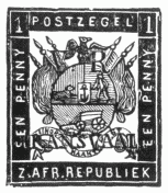 Stamp, "Z. Afr. Republiek", 1 penny, surcharged "Transvaal"