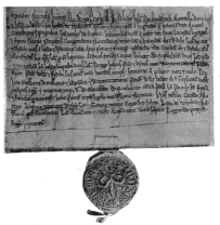 PLATE XXIII

ILLUMINATOR OF ST. ALBANS

DOCUMENT TRANSFERRING LAND IN OXFORD, BEARING THE NAMES OF SEVEN MEMBERS
OF THE BOOK TRADE, C. 1180