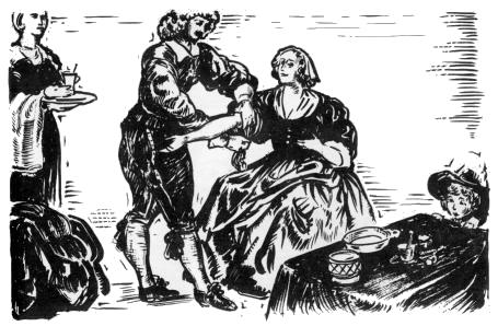 [Illustration: A physician bleeding a patient. (Conjectural sketch by Sidney E. King.)]