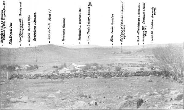 THE BRITISH POSITION AT LADYSMITH, LOOKING NORTH TOWARDS RIETFONTEIN AND THE NEWCASTLE ROAD