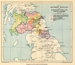 Map of Southern Scotland and Northern England in the XIIIth and XIVth centuries.