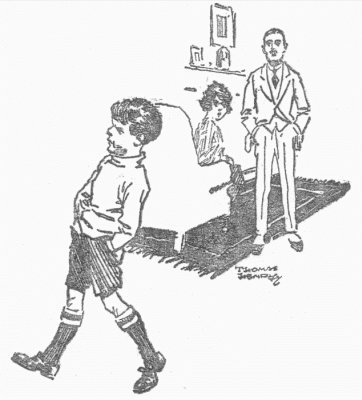 William departed with an air of scowling mystery,
leaving his parents speechless with amazement.