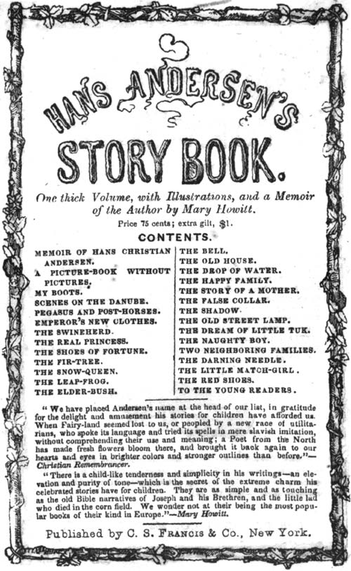HANS ANDERSEN'S STORY BOOK. Title list