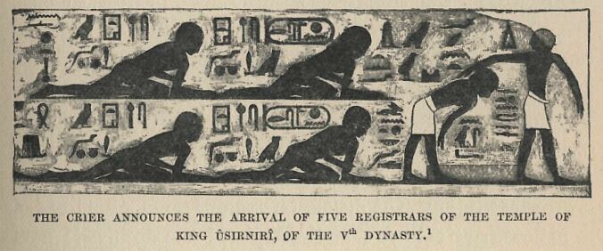 067.jpg The Crier Announces the Arrival of Five Registrars Of The Temple of King ÛsirnirÎ, Of the Vth Dynasty 