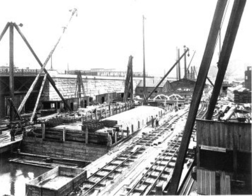 SHOWING CONCRETE OVER IRON WORK&mdash;HARLEM RIVER TUNNEL