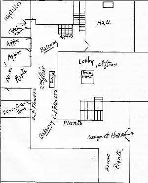 Sketch showing arrangement of hall and adjacent rooms,
&c., used at 1915 Annual Meeting, in West Hotel, Minneapolis.