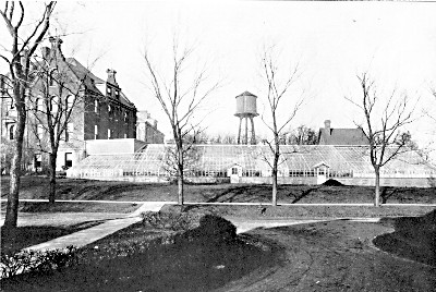 Horticultural Building (showing new greenhouses
attached) at University Farm, St. Anthony Park, Minn.