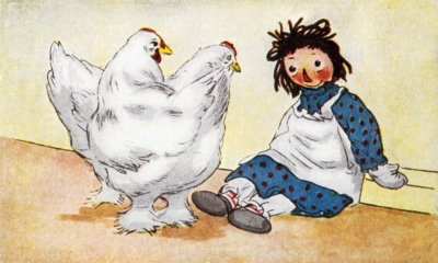 Raggedy Ann and chickens