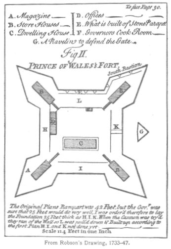 Plan of Fort Prince of Wales, from Robson's Drawing, 1733-47.