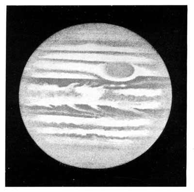 JUPITER AS SEEN AT THE LICK OBSERVATORY IN 1889. THE GREAT RED SPOT IS VISIBLE, TOGETHER WITH THE INDENTATION IN THE SOUTH BELT.