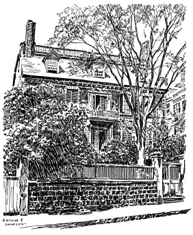 A drawing of a large house