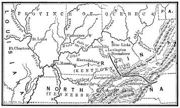 A map of the area bounded by the Appalacian Mountains, the Mississippi River, and the Wabash River.