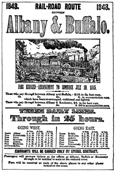 A facsimile of a poster showing the times between Albany and Buffalo