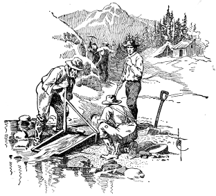 A drawing of men sluicing sandy water.