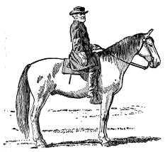 A drawing of a man on his horse, facing right.