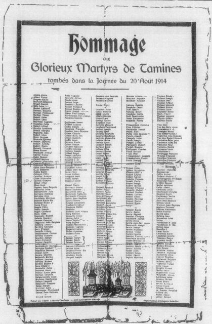 List of the civilians killed by the Germans at Tamines on August 20, 1914