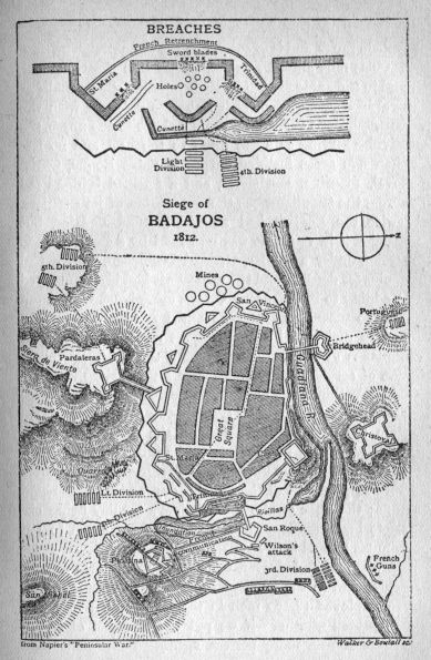Siege of Badajos, 1812.  From Napier's "Peninsular War."