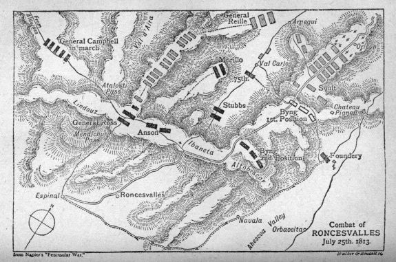 Combat of Roncesvalles, July 25, 1813.  From Napier's "Peninsular War."