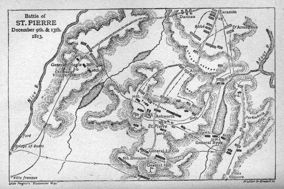 Battle of St. Pierre, December 9th & 13th, 1813.  From Napier's "Peninsular War."
