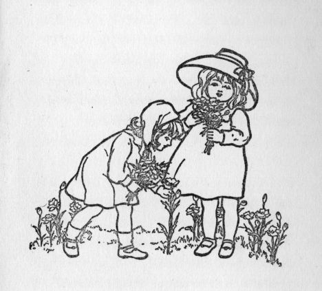Little girls picking flowers